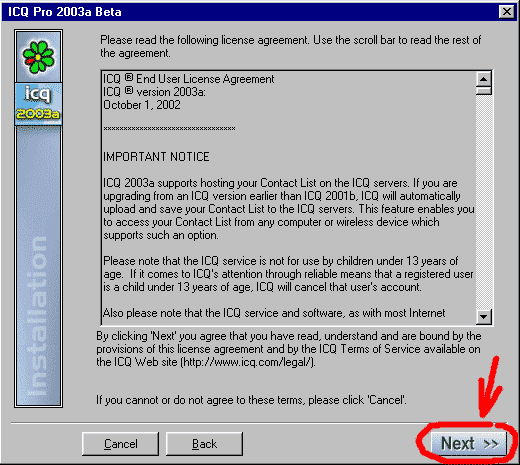 Завершение установки ICQ